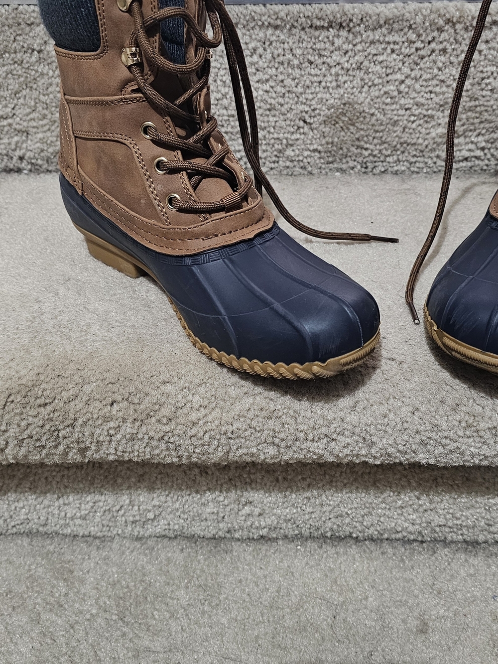 Tommy Hilfiger Brown Leather and Navy Duck Boots